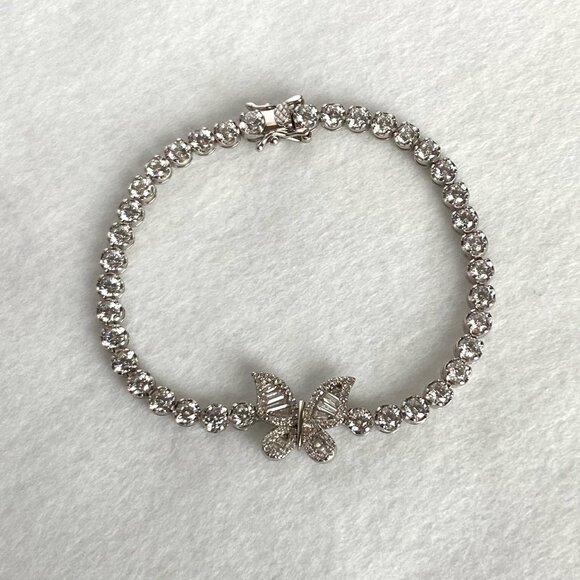 Sterling Silver 925 Round Cubic Zirconia Butterfly Tennis Bracelet 7" - Picture 5 of 16